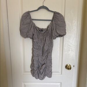 Zara Black and White Ruched Bodycon Mini Dress